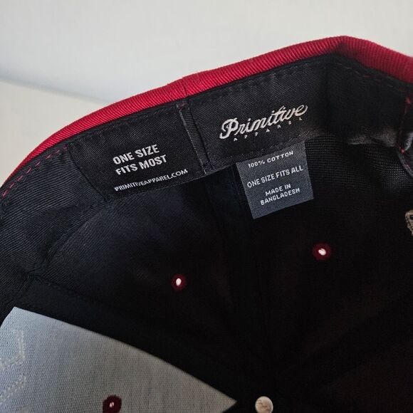 Primitive Spellout Logo Cheetah Print Cotton 6-panel Skateboard Red Snapback Hat - Picture 6 of 6